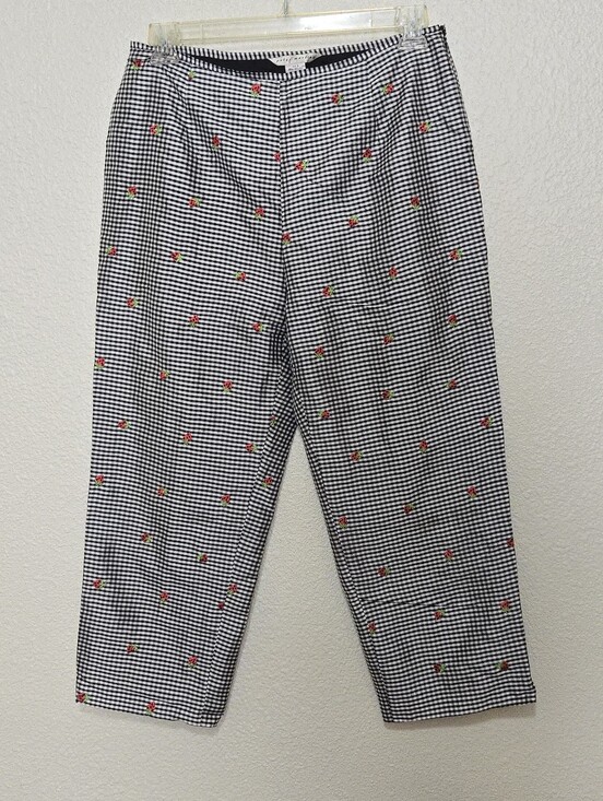 Peter Martin Pants - Peter Martin Silk Pants - Black White Checkered - Strawberry All-over - Size 12